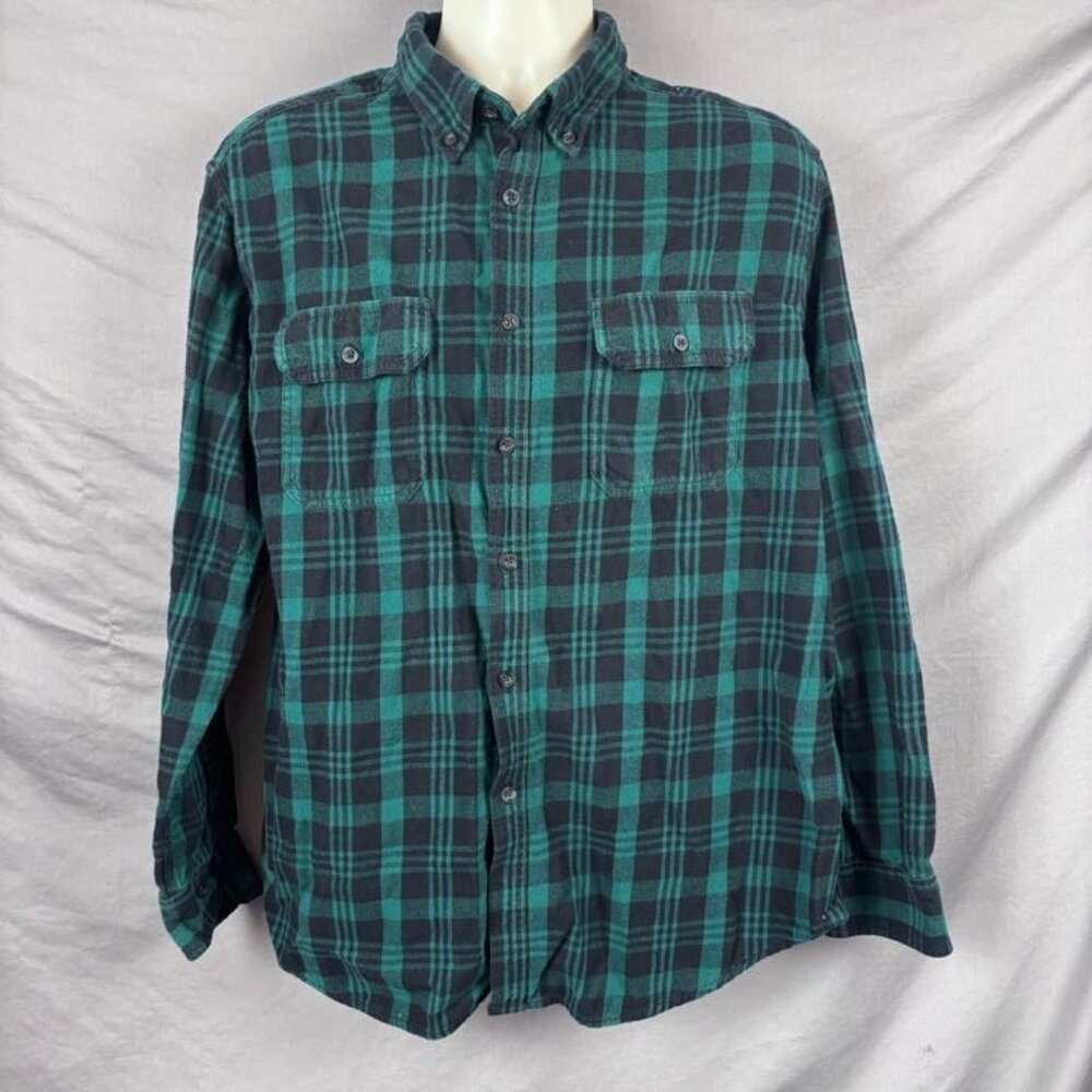 Vintage Faded Glory XL Green Plaid Flannel Shirt 90s Grunge Workwear Lumberjack